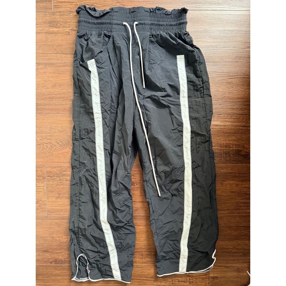 Free People Movement FP Movement Black Crinkle Nylon Track Pants Side Stripe S